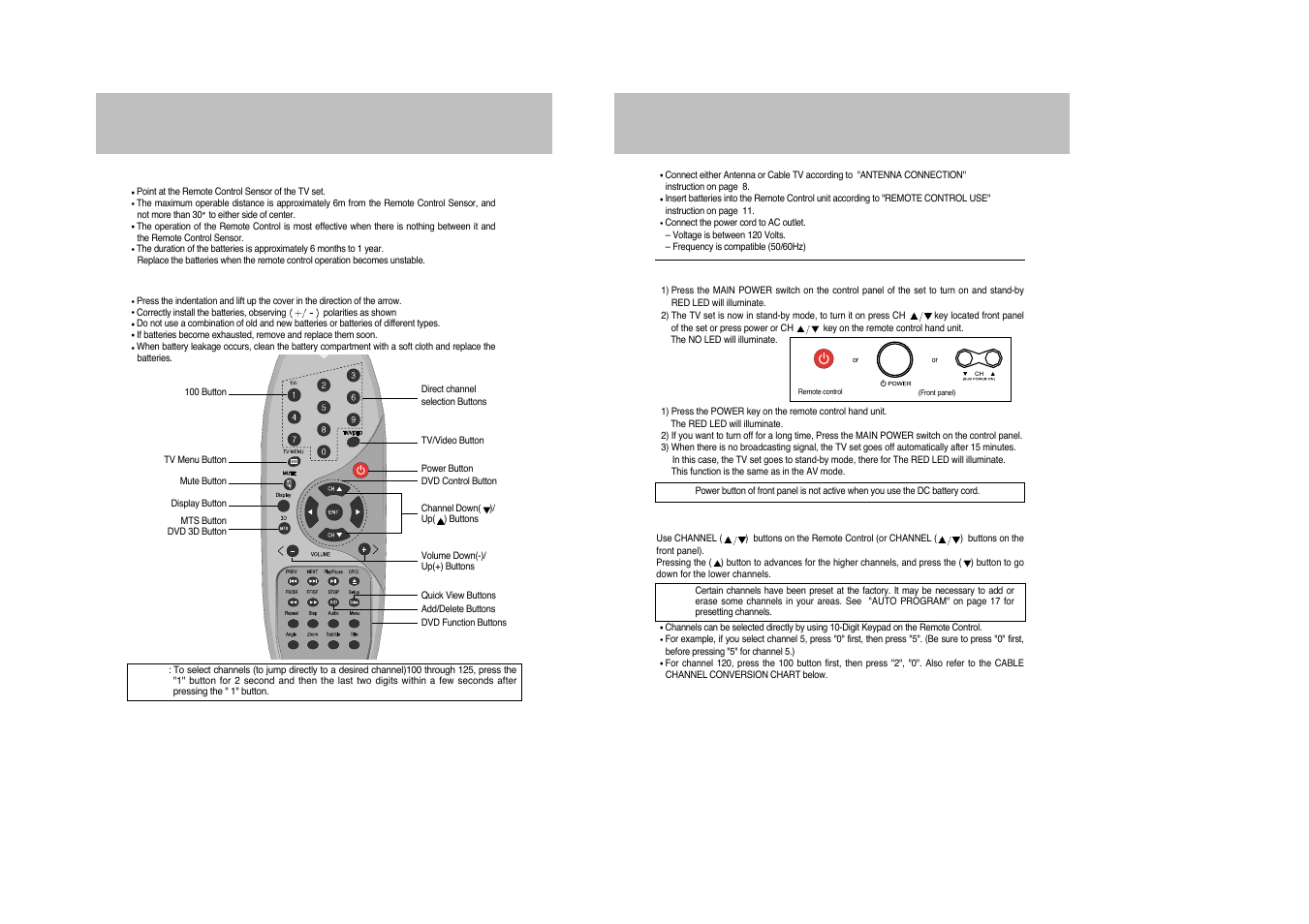 Tv function & operation, Remote control use | Daewoo DDQ-9H1SC User Manual | Page 6 / 33