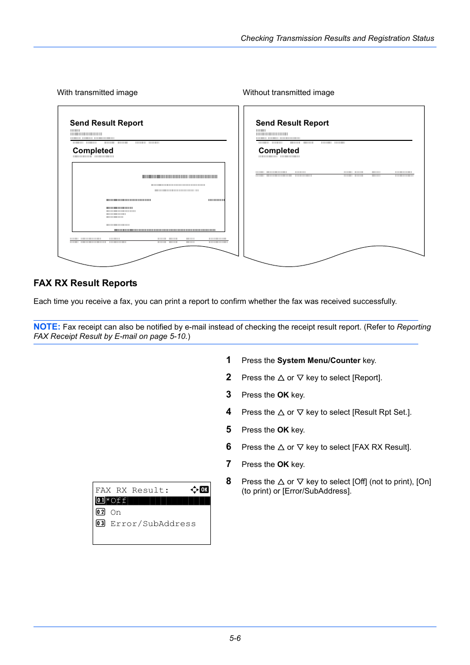 Fax rx result reports | TA Triumph-Adler P-3525 MFP User Manual | Page 106 / 185