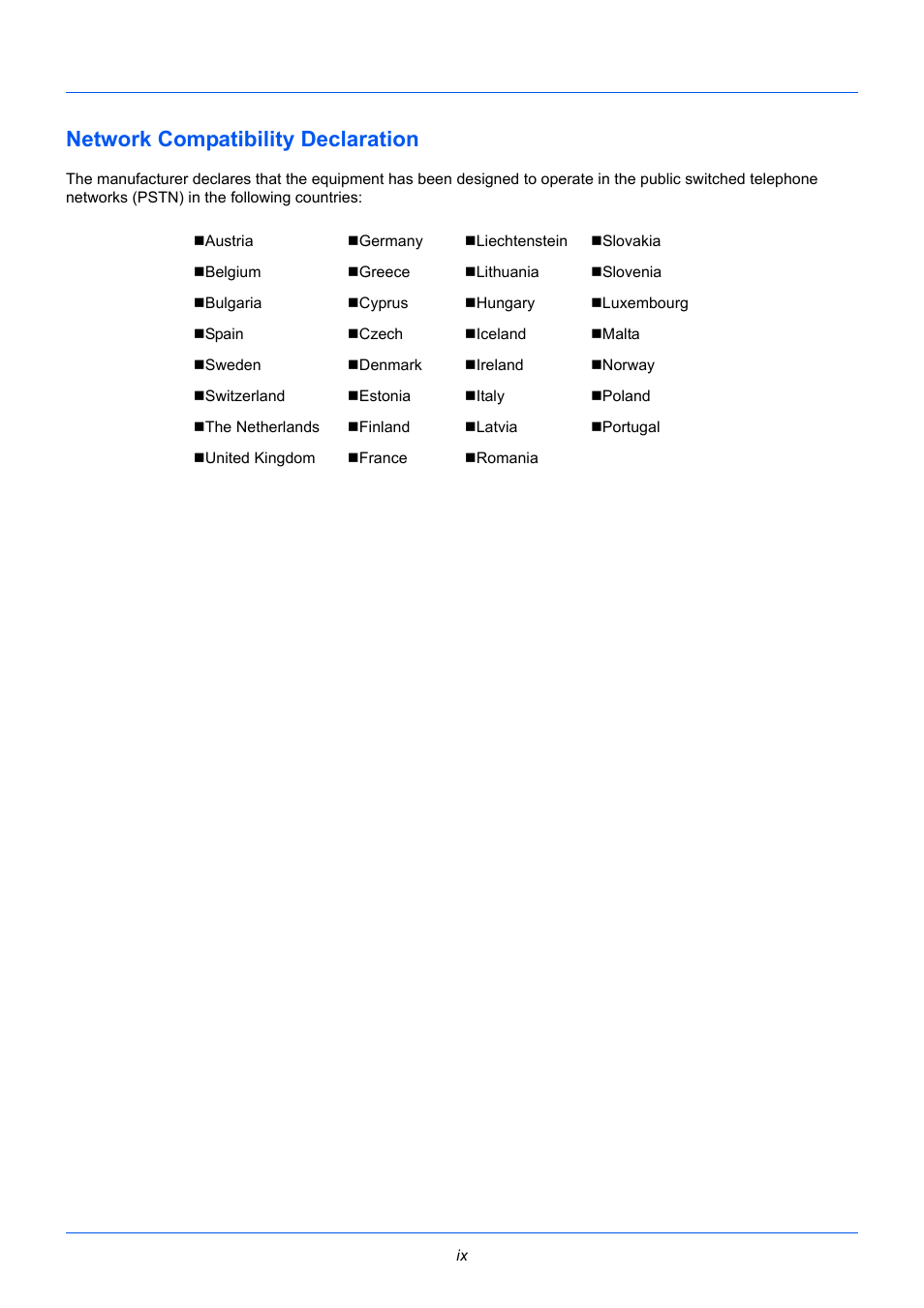 Network compatibility declaration | TA Triumph-Adler P-3525 MFP User Manual | Page 11 / 185