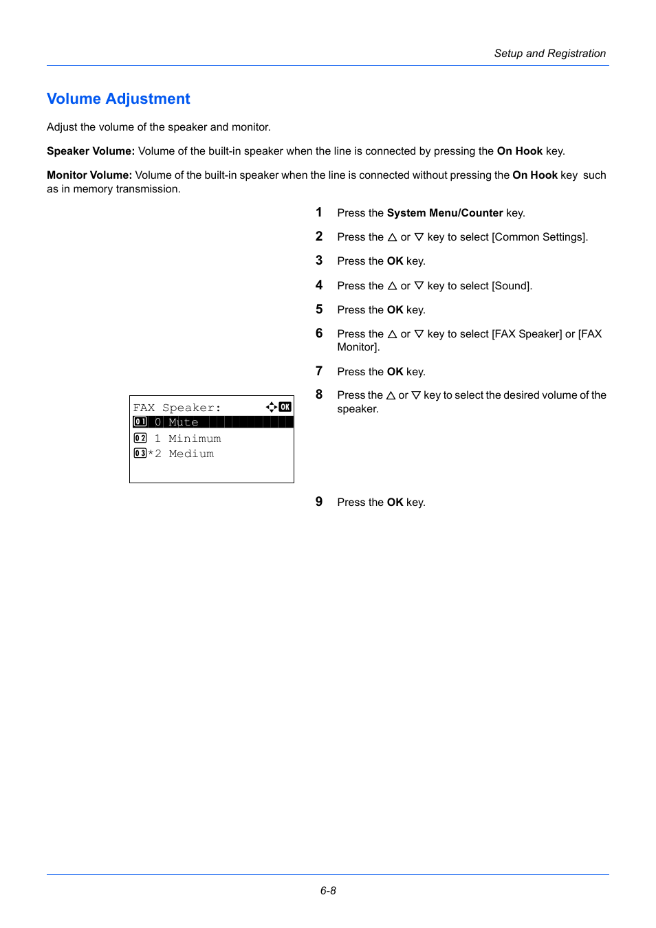 Volume adjustment, Volume adjustment -8 | TA Triumph-Adler P-3525 MFP User Manual | Page 120 / 185