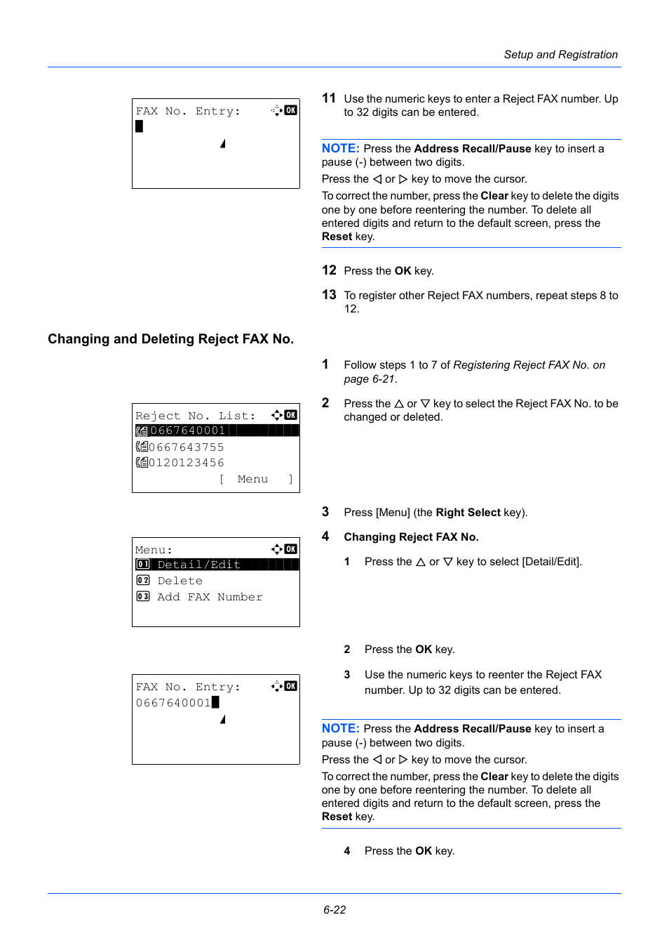 Changing and deleting reject fax no | TA Triumph-Adler P-3525 MFP User Manual | Page 134 / 185