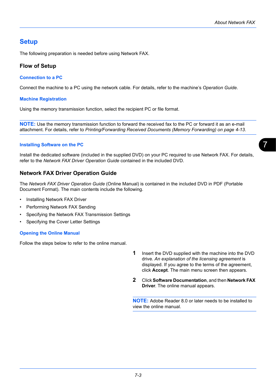 Setup, Flow of setup, Network fax driver operation guide | Setup -3 | TA Triumph-Adler P-3525 MFP User Manual | Page 157 / 185