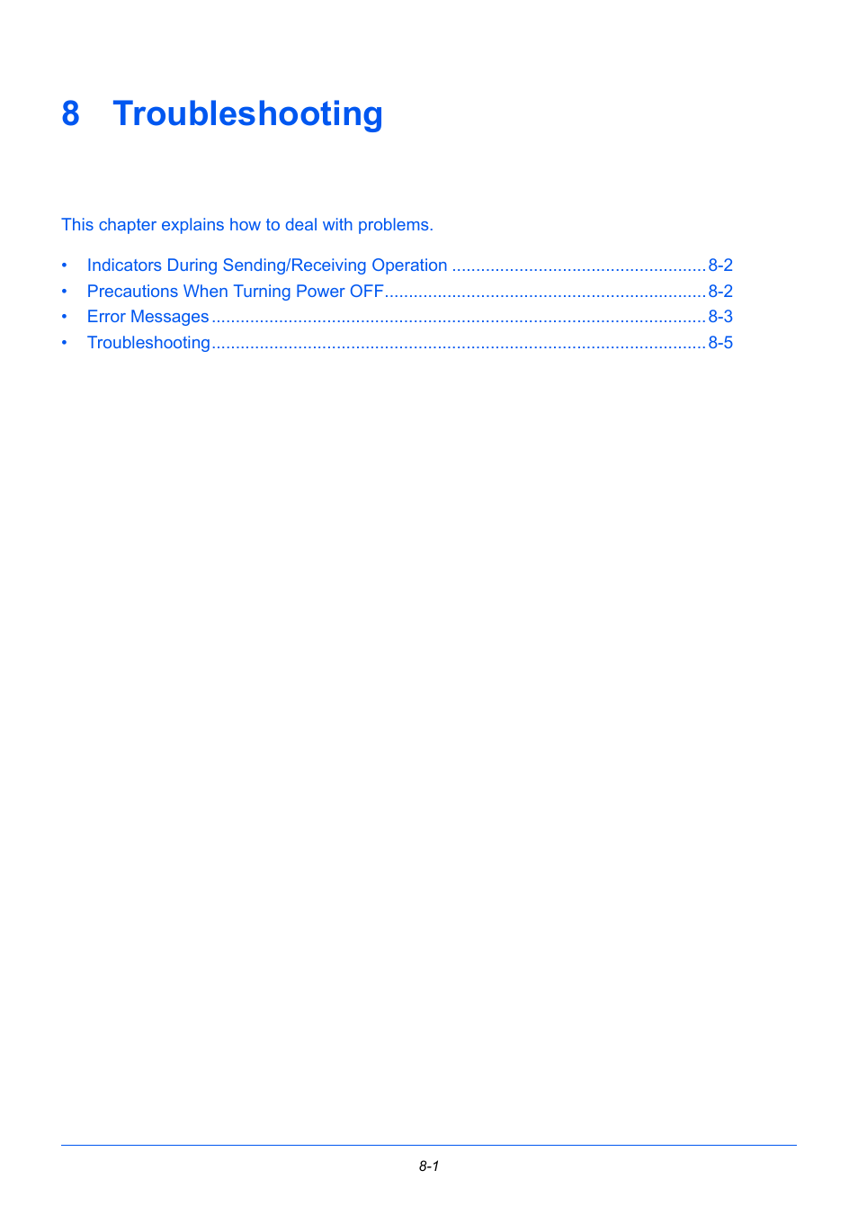 8 troubleshooting, Troubleshooting, Chapter 8 - troubleshooting | TA Triumph-Adler P-3525 MFP User Manual | Page 159 / 185