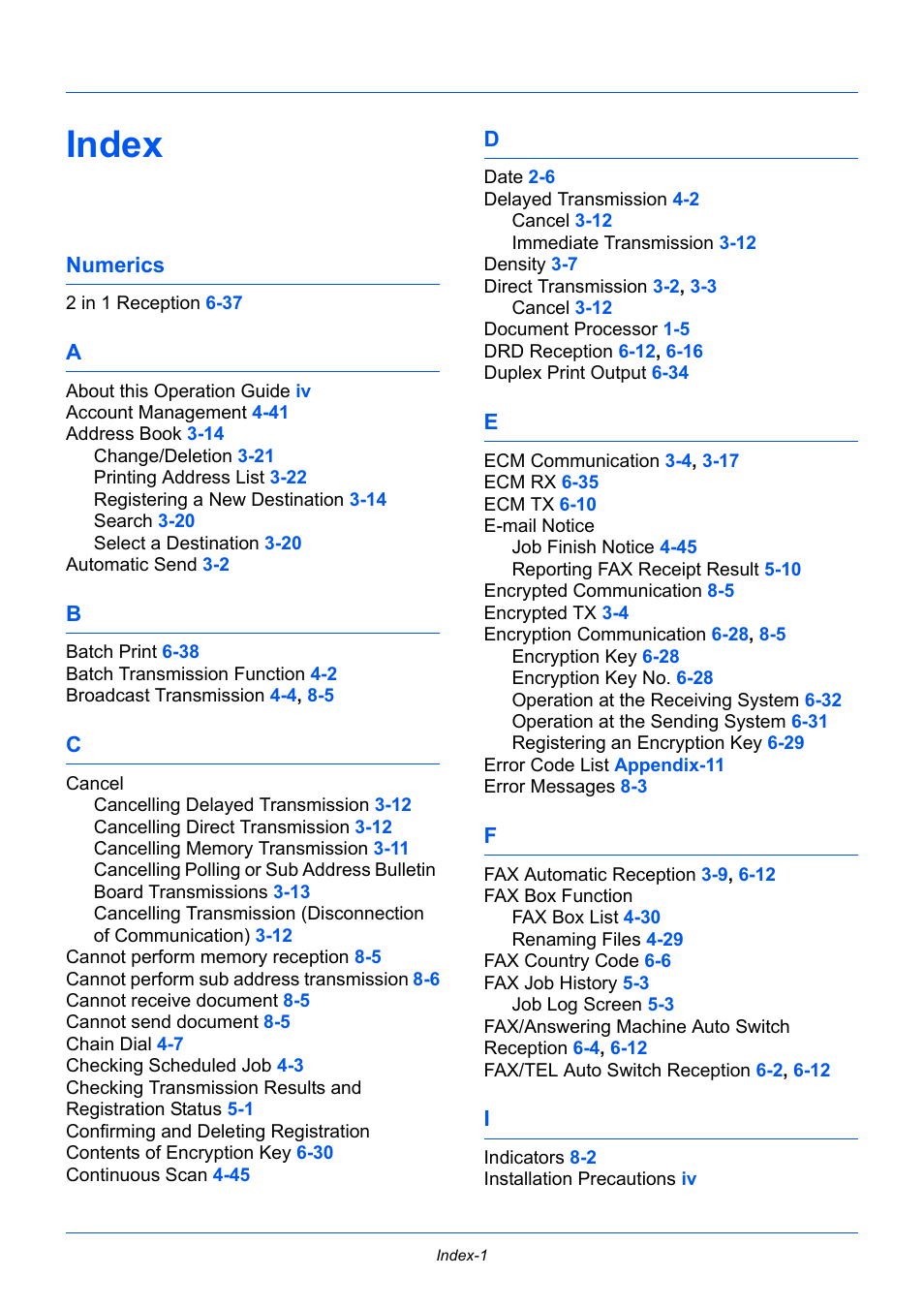 Index | TA Triumph-Adler P-3525 MFP User Manual | Page 179 / 185