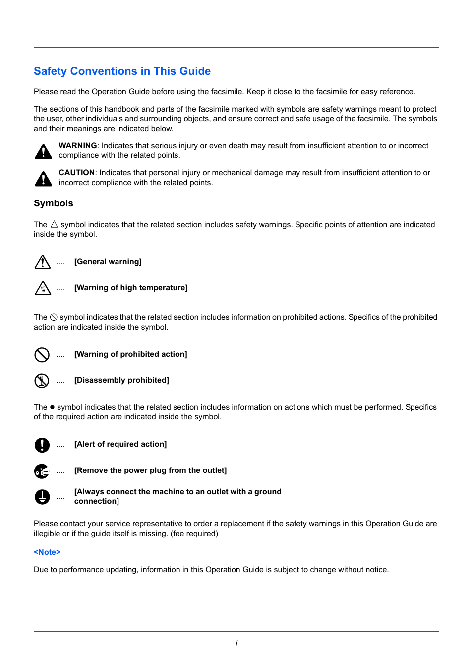 Symbols, Safety conventions in this guide | TA Triumph-Adler P-3525 MFP User Manual | Page 3 / 185