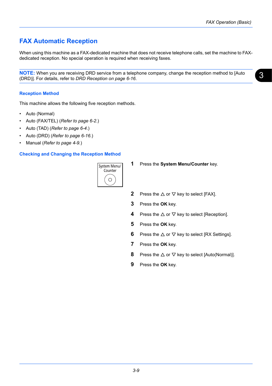 Fax automatic reception, Fax automatic reception -9 | TA Triumph-Adler P-3525 MFP User Manual | Page 37 / 185