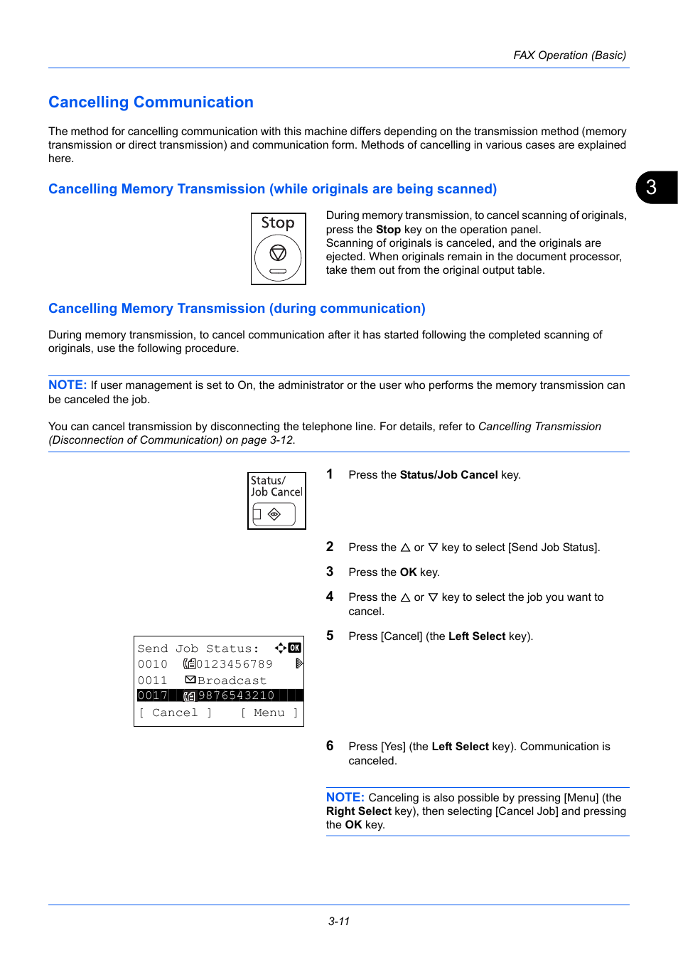 Cancelling communication, Cancelling communication -11 | TA Triumph-Adler P-3525 MFP User Manual | Page 39 / 185