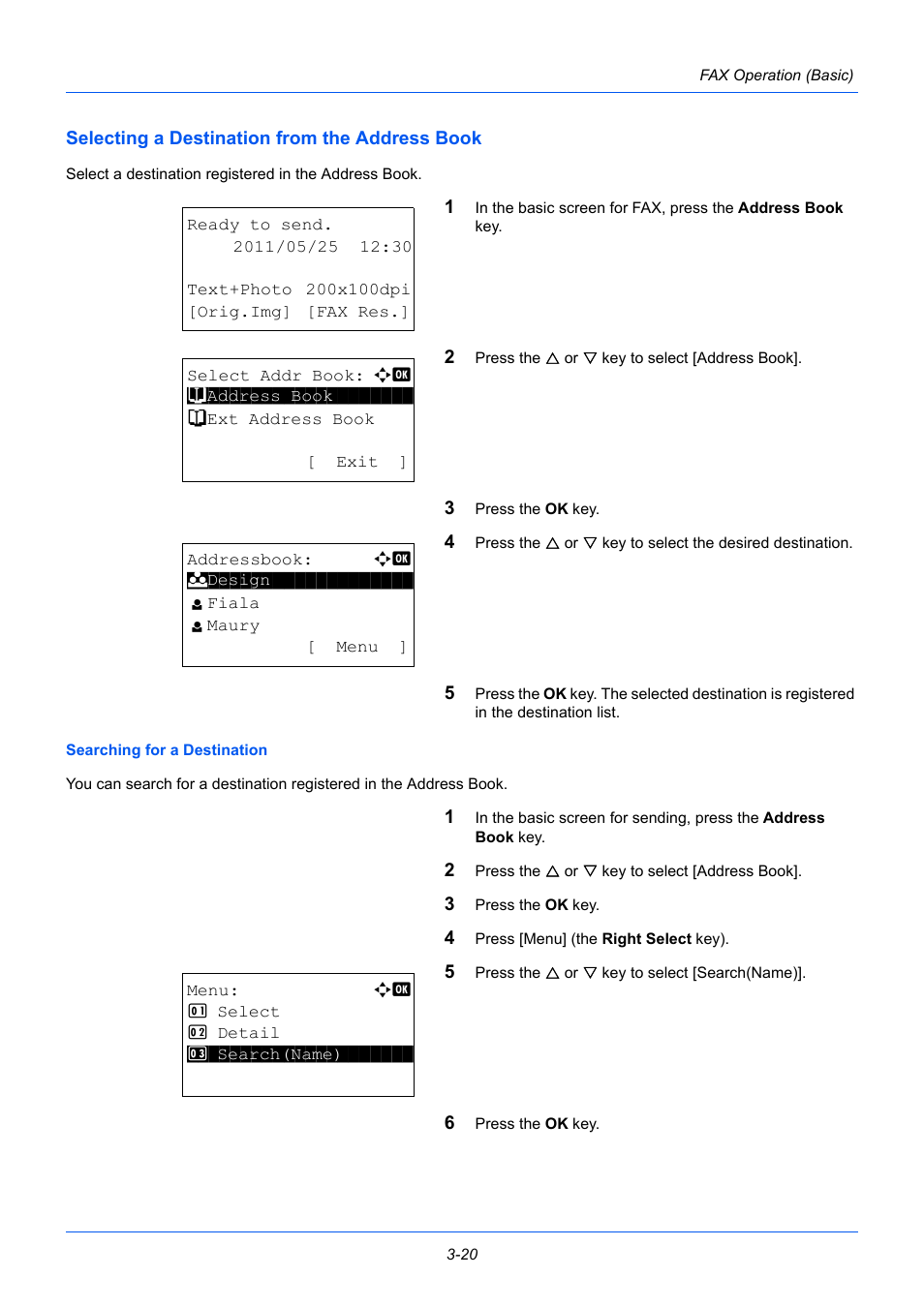 Selecting a destination from the address book | TA Triumph-Adler P-3525 MFP User Manual | Page 48 / 185