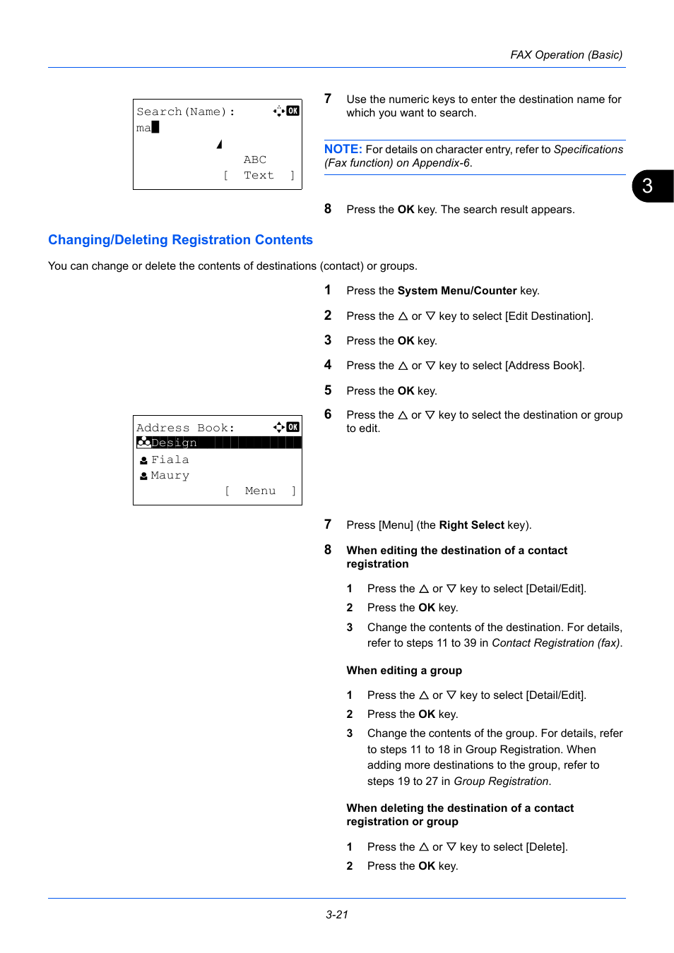 Changing/deleting registration contents | TA Triumph-Adler P-3525 MFP User Manual | Page 49 / 185