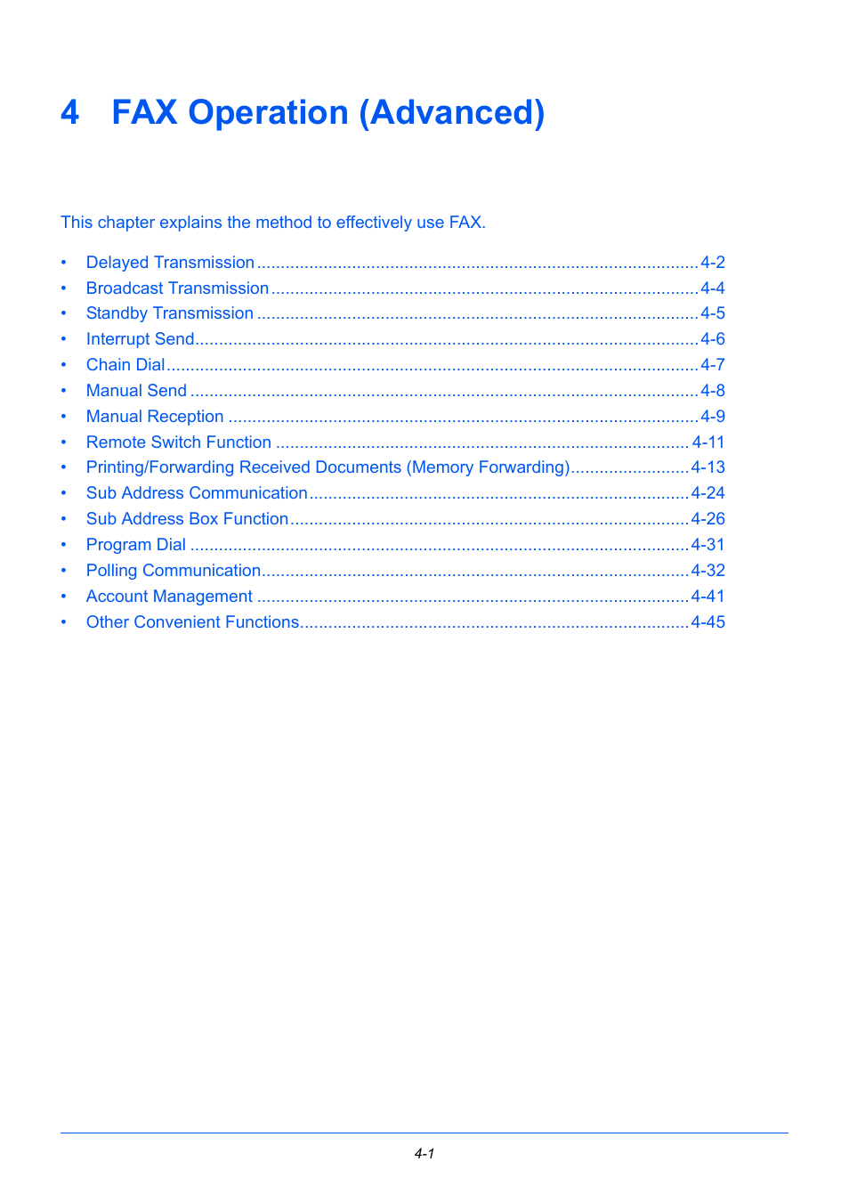 4 fax operation (advanced), Fax operation (advanced), Chapter 4 - fax operation (advanced) | TA Triumph-Adler P-3525 MFP User Manual | Page 55 / 185