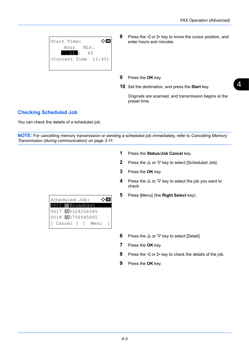 Checking scheduled job | TA Triumph-Adler P-3525 MFP User Manual | Page 57 / 185