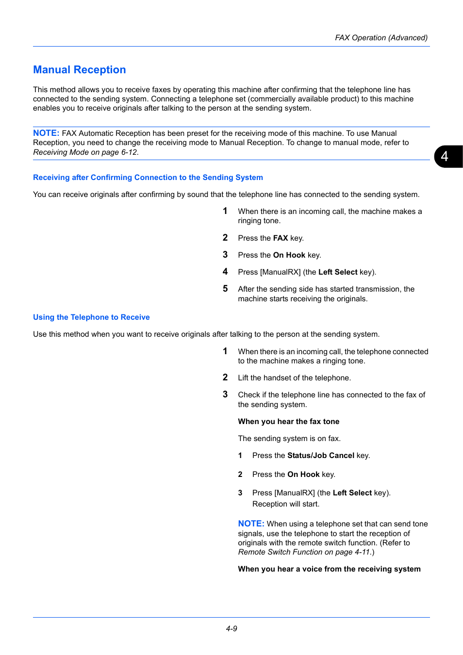 Manual reception, Manual reception -9 | TA Triumph-Adler P-3525 MFP User Manual | Page 63 / 185