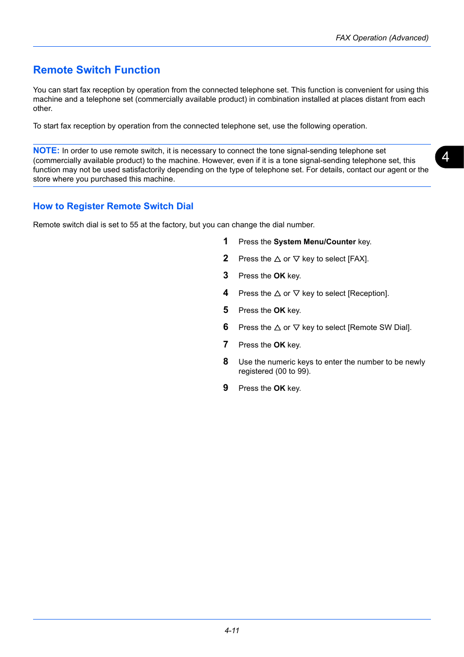 Remote switch function, How to register remote switch dial, Remote switch function -11 | TA Triumph-Adler P-3525 MFP User Manual | Page 65 / 185