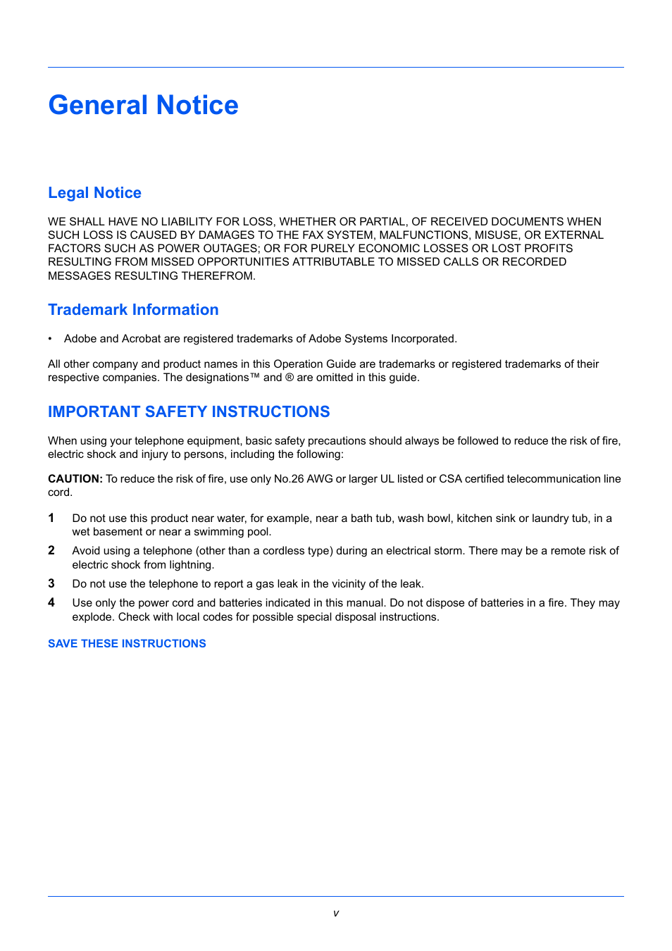 General notice, Legal notice, Trademark information | Important safety instructions | TA Triumph-Adler P-3525 MFP User Manual | Page 7 / 185