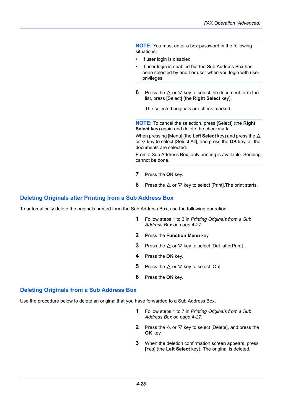 Deleting originals from a sub address box | TA Triumph-Adler P-3525 MFP User Manual | Page 82 / 185