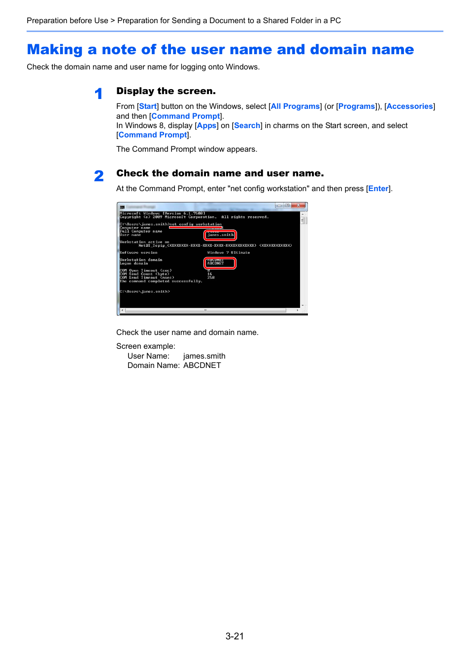Making a note of the user name and domain name, Making a note of the user name and domain name -21 | TA Triumph-Adler P-4030 MFP User Manual | Page 119 / 397