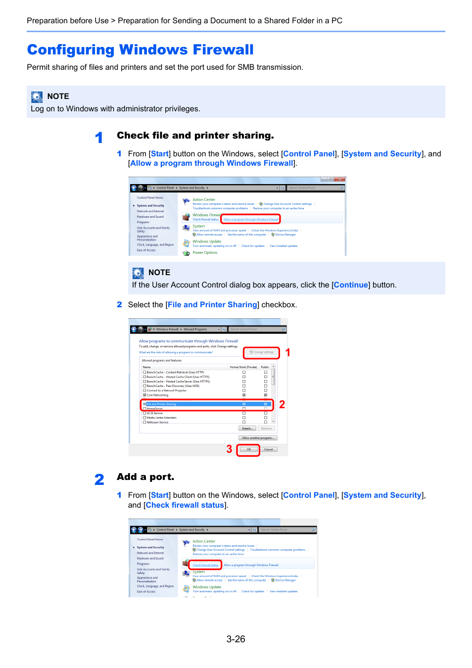 Configuring windows firewall, Configuring windows firewall -26 | TA Triumph-Adler P-4030 MFP User Manual | Page 124 / 397