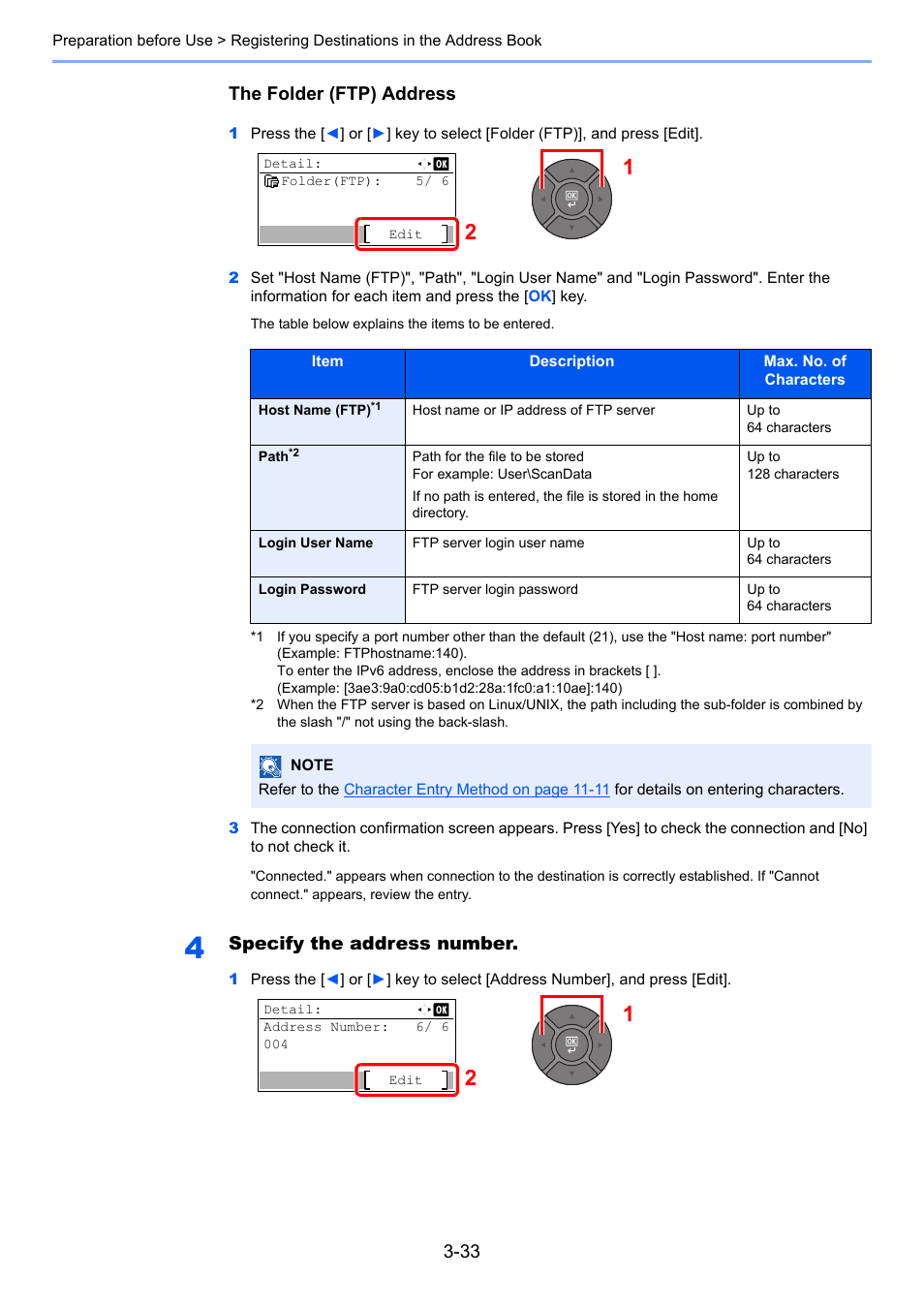 The folder (ftp) address, Specify the address number | TA Triumph-Adler P-4030 MFP User Manual | Page 131 / 397