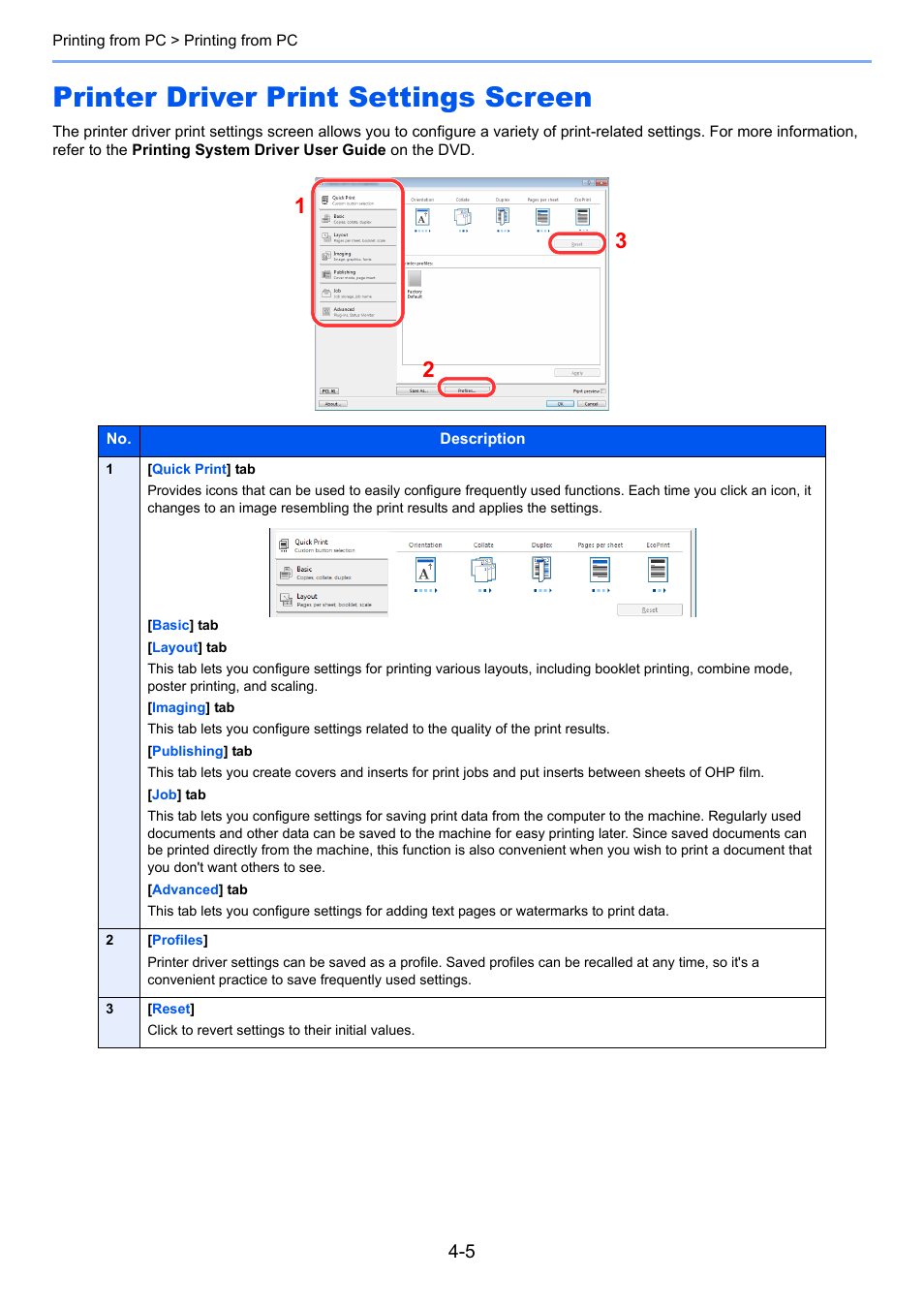 Printer driver print settings screen, Printer driver print settings screen -5 | TA Triumph-Adler P-4030 MFP User Manual | Page 143 / 397