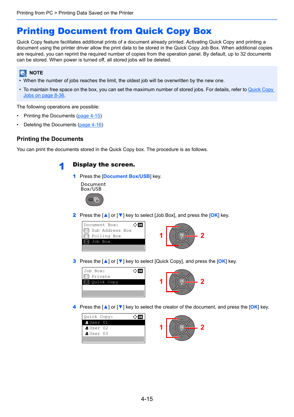 Printing document from quick copy box, Printing document from quick copy box -15 | TA Triumph-Adler P-4030 MFP User Manual | Page 153 / 397