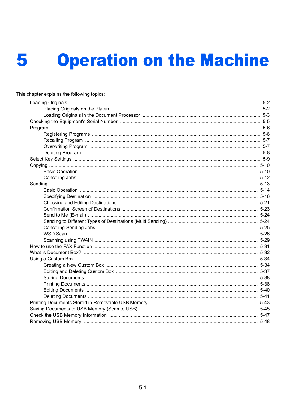 5 operation on the machine, Operation on the machine -1, Operation on the machine | 5operation on the machine | TA Triumph-Adler P-4030 MFP User Manual | Page 159 / 397