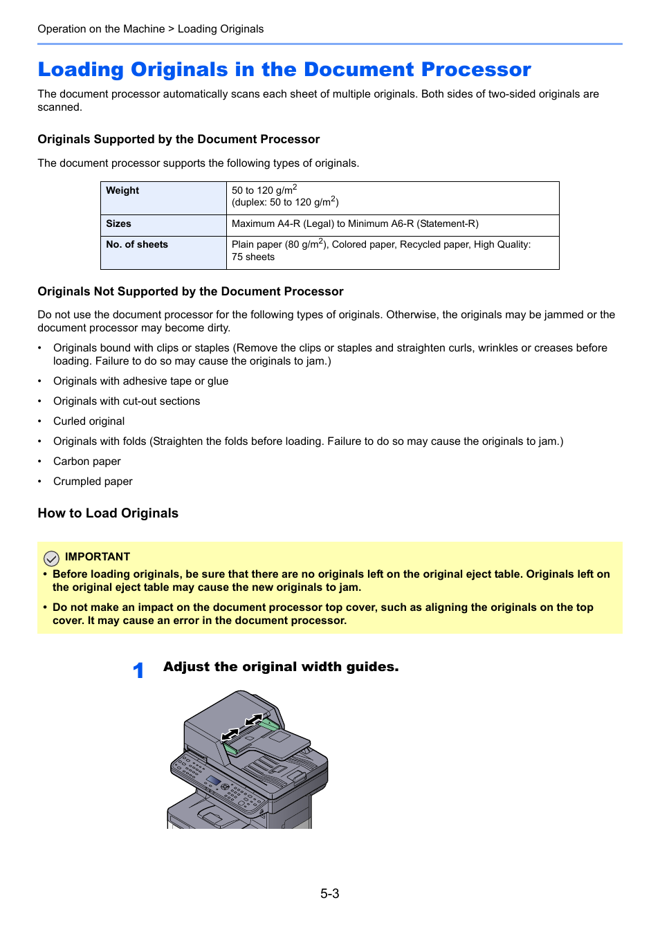 Loading originals in the document processor, Loading originals in the document processor -3 | TA Triumph-Adler P-4030 MFP User Manual | Page 161 / 397