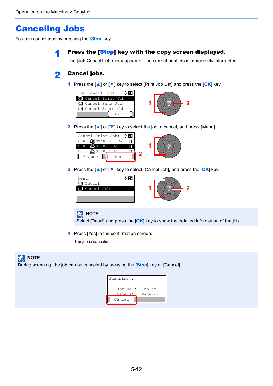 Canceling jobs, Canceling jobs -12 | TA Triumph-Adler P-4030 MFP User Manual | Page 170 / 397