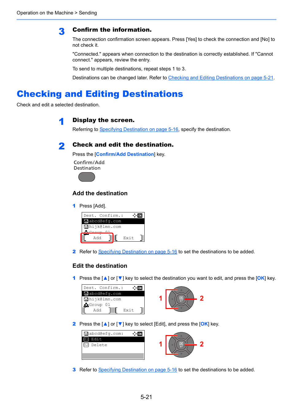 Checking and editing destinations, Checking and editing destinations -21 | TA Triumph-Adler P-4030 MFP User Manual | Page 179 / 397