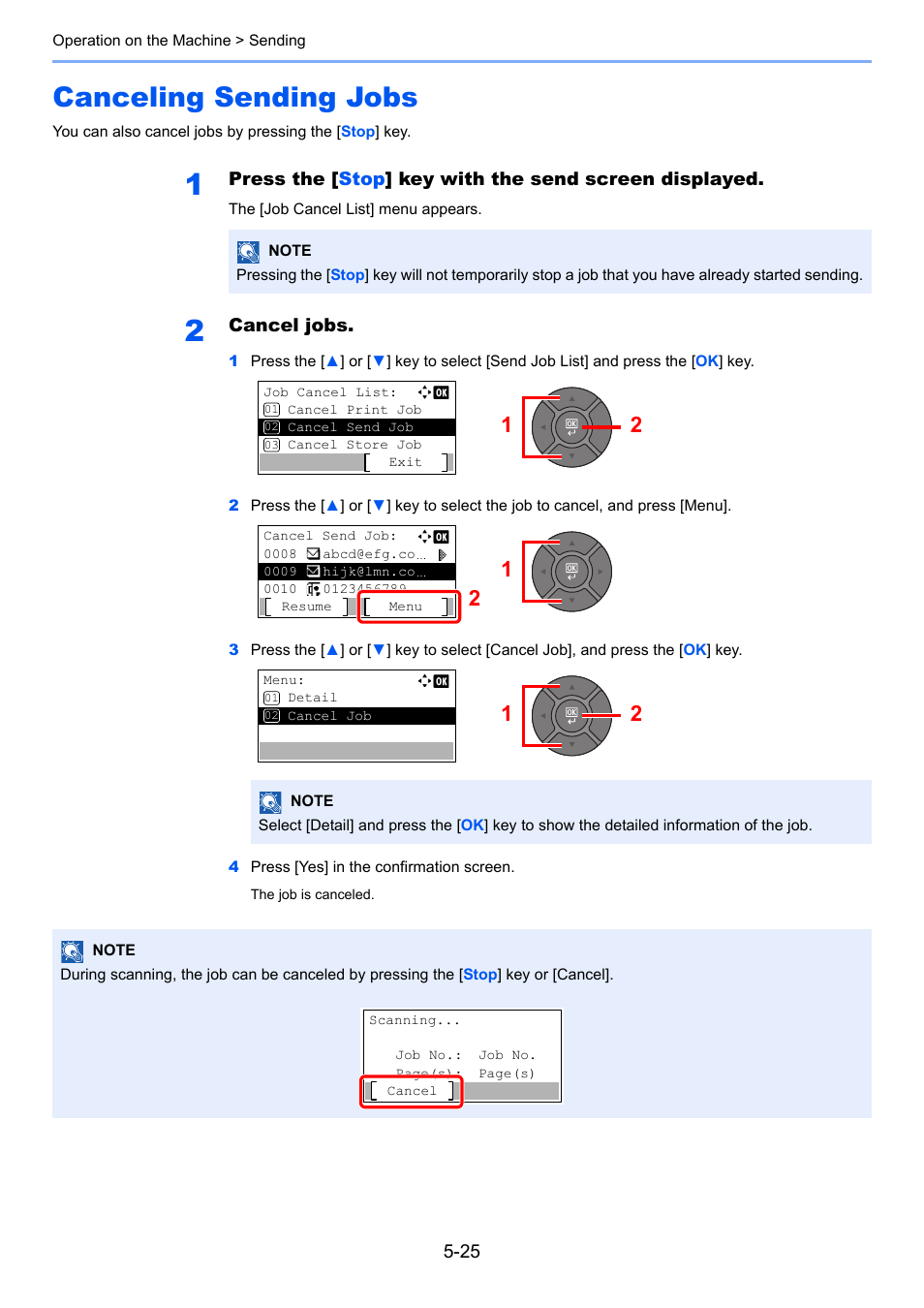 Canceling sending jobs, Canceling sending jobs -25 | TA Triumph-Adler P-4030 MFP User Manual | Page 183 / 397