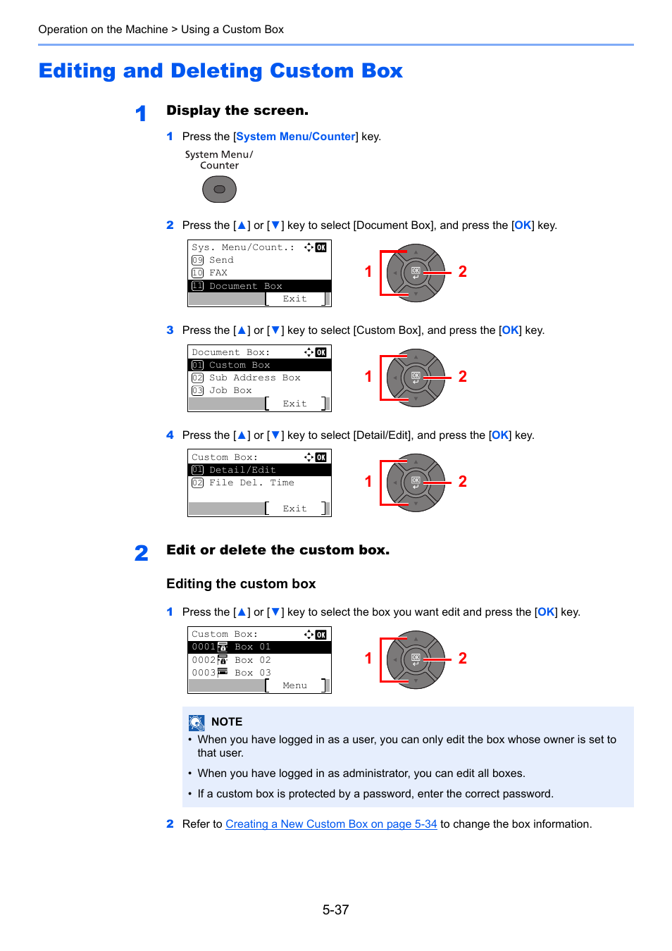 Editing and deleting custom box, Editing and deleting custom box -37 | TA Triumph-Adler P-4030 MFP User Manual | Page 195 / 397