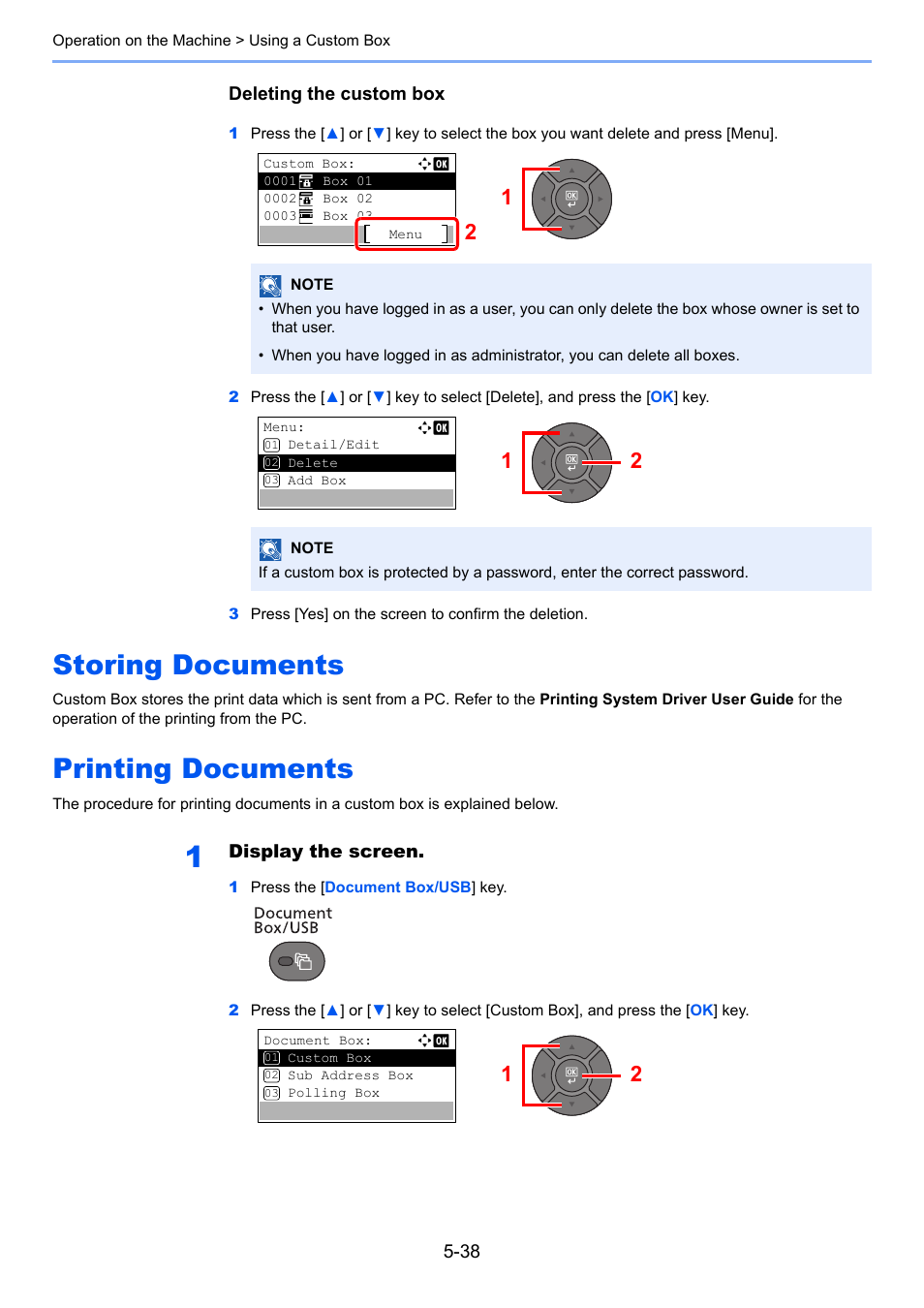 Storing documents, Printing documents, Storing documents -38 printing documents -38 | TA Triumph-Adler P-4030 MFP User Manual | Page 196 / 397