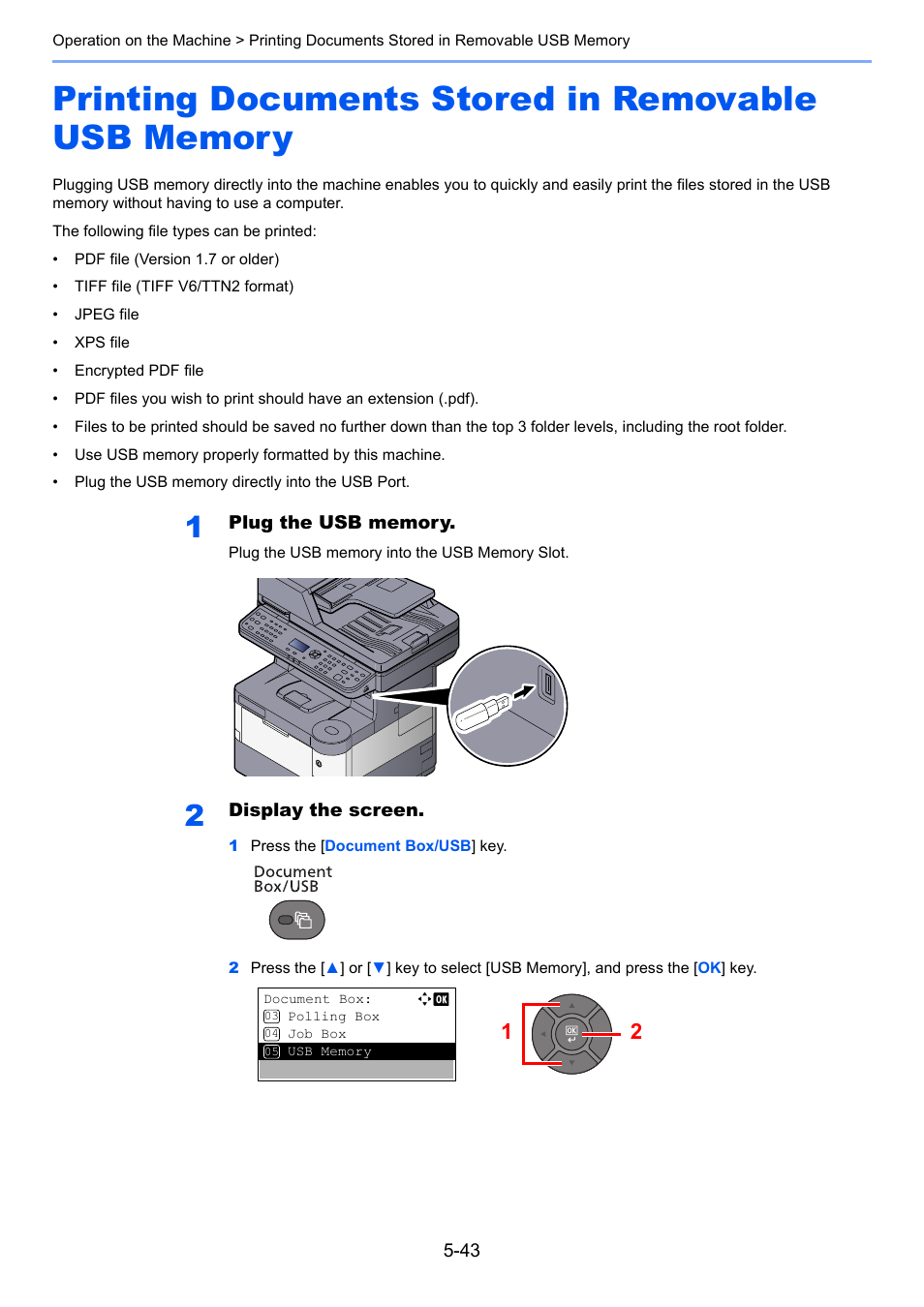 Printing documents stored in removable usb memory | TA Triumph-Adler P-4030 MFP User Manual | Page 201 / 397