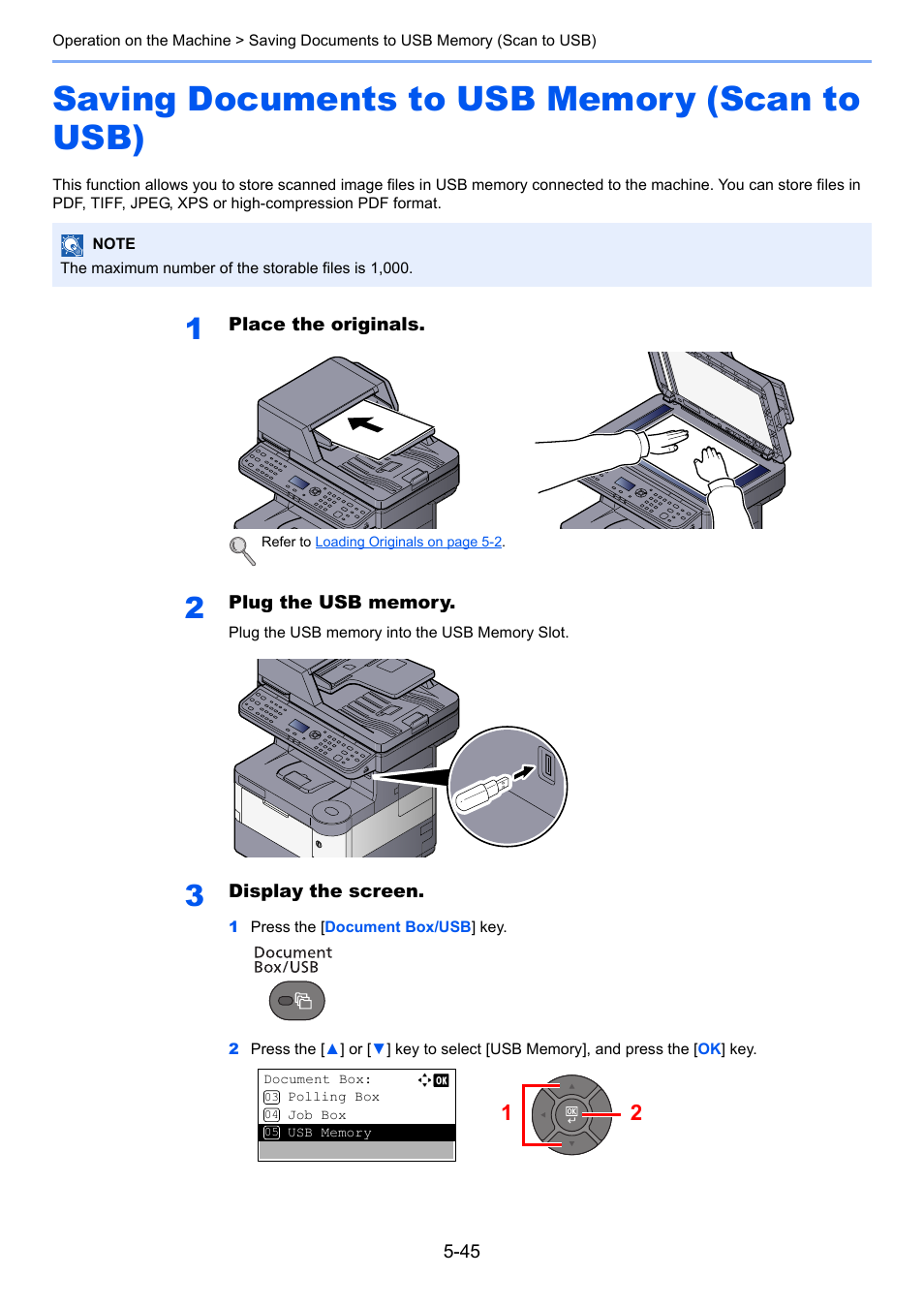 Saving documents to usb memory (scan to usb), Saving documents to usb memory (scan to usb) -45 | TA Triumph-Adler P-4030 MFP User Manual | Page 203 / 397