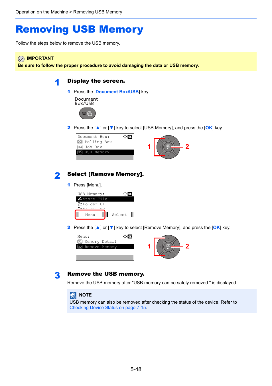 Removing usb memory, Removing usb memory -48 | TA Triumph-Adler P-4030 MFP User Manual | Page 206 / 397
