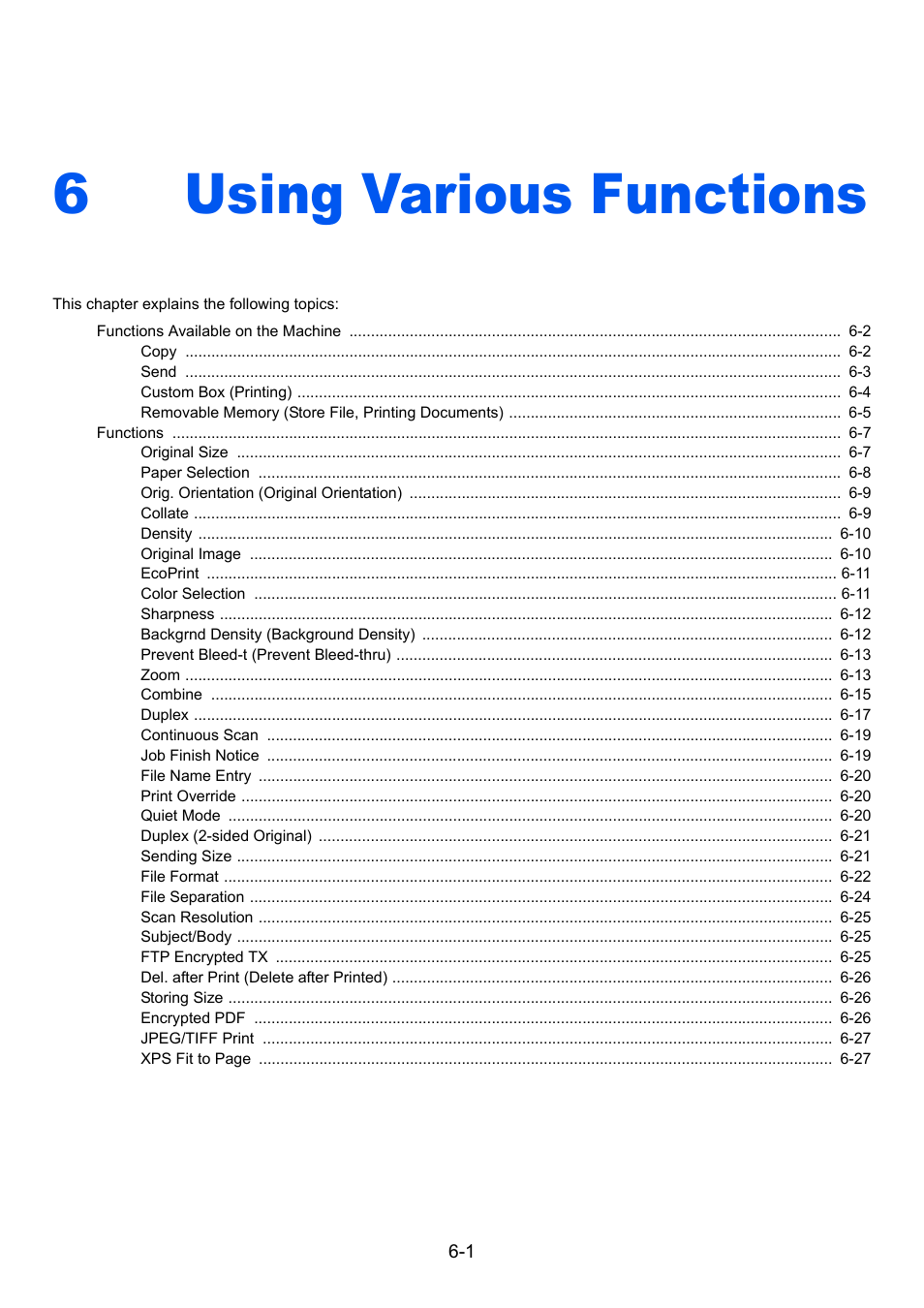 6 using various functions, Using various functions -1, Using various | Using various functions, 6using various functions | TA Triumph-Adler P-4030 MFP User Manual | Page 207 / 397
