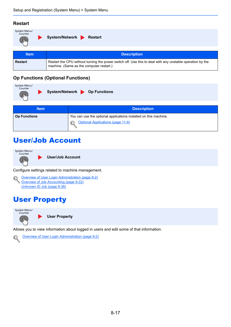 User/job account, User property, User/job account -17 user property -17 | TA Triumph-Adler P-4030 MFP User Manual | Page 266 / 397