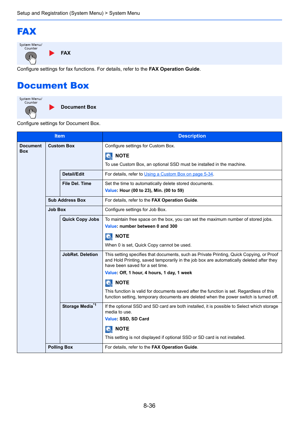 Document box, Fax -36 document box -36, Fer to | Quick copy | TA Triumph-Adler P-4030 MFP User Manual | Page 285 / 397