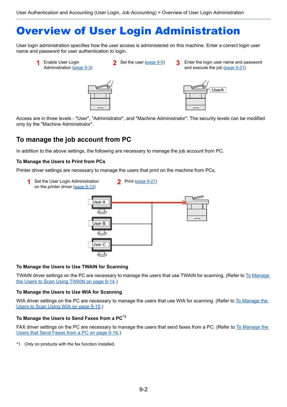 Overview of user login administration, Overview of user login administration -2, Login, refer to | TA Triumph-Adler P-4030 MFP User Manual | Page 289 / 397