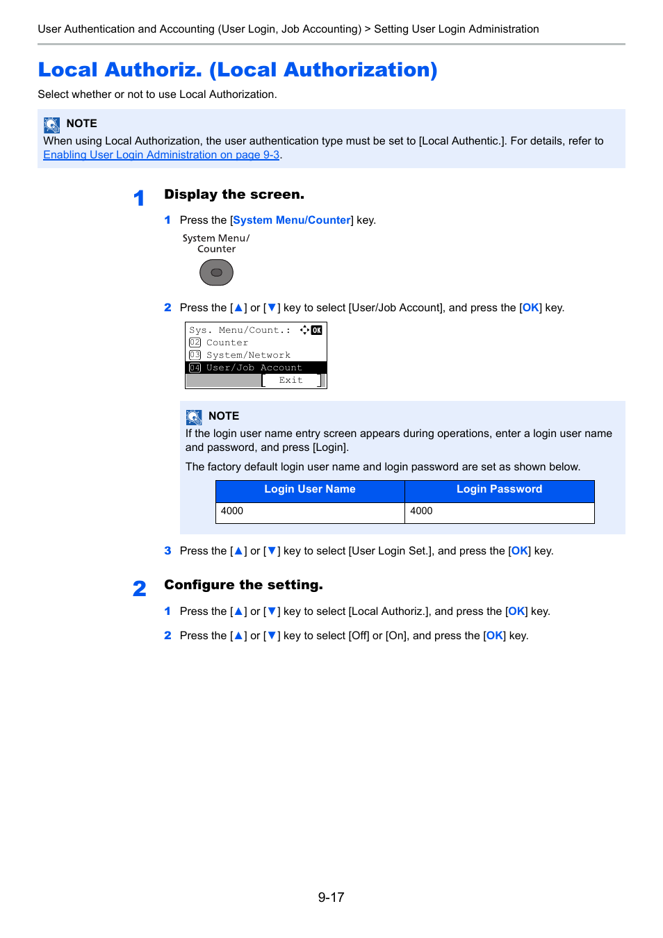 Local authoriz. (local authorization), Local authoriz. (local authorization) -17 | TA Triumph-Adler P-4030 MFP User Manual | Page 304 / 397