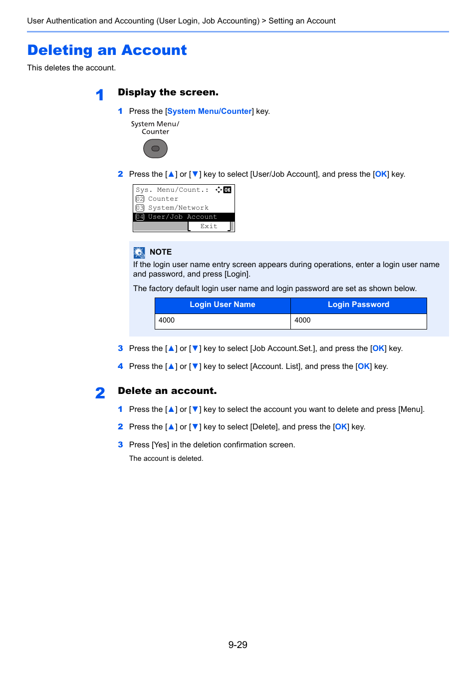 Deleting an account, Deleting an account -29 | TA Triumph-Adler P-4030 MFP User Manual | Page 316 / 397