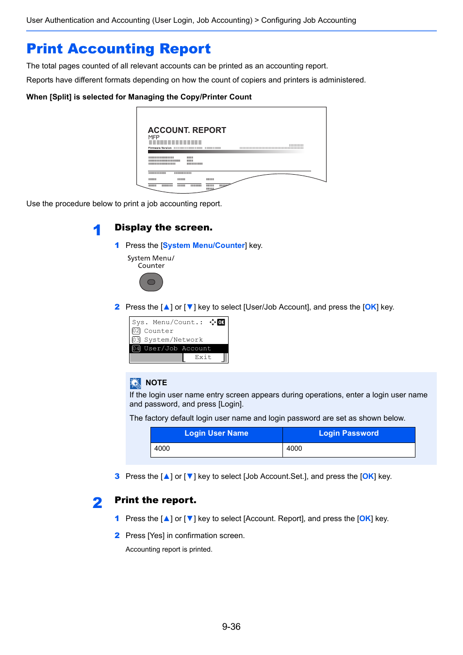 Print accounting report, Print accounting report -36 | TA Triumph-Adler P-4030 MFP User Manual | Page 323 / 397