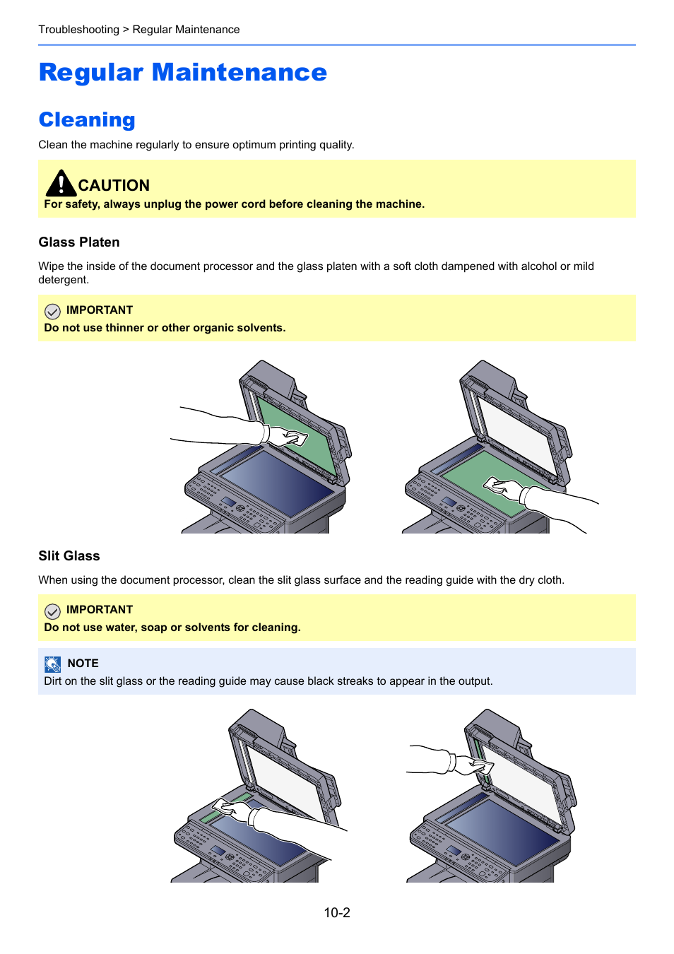Regular maintenance, Cleaning, Regular maintenance -2 | Cleaning -2, Caution | TA Triumph-Adler P-4030 MFP User Manual | Page 327 / 397