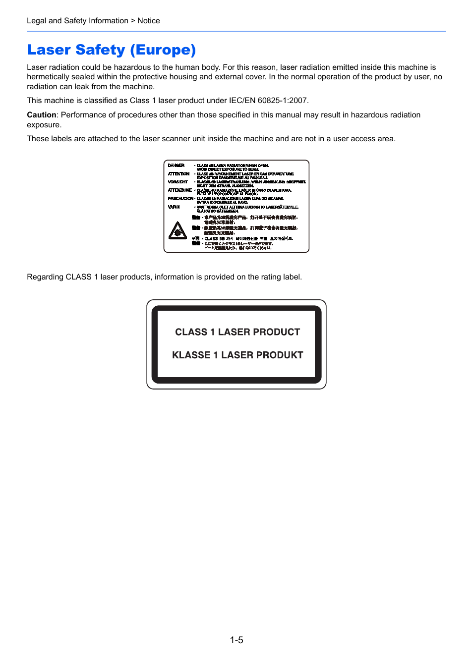 Laser safety (europe), Laser safety (europe) -5 | TA Triumph-Adler P-4030 MFP User Manual | Page 33 / 397