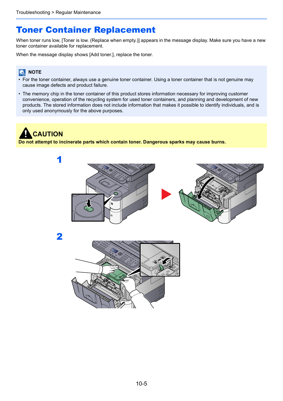 Toner container replacement, Toner container replacement -5 | TA Triumph-Adler P-4030 MFP User Manual | Page 330 / 397