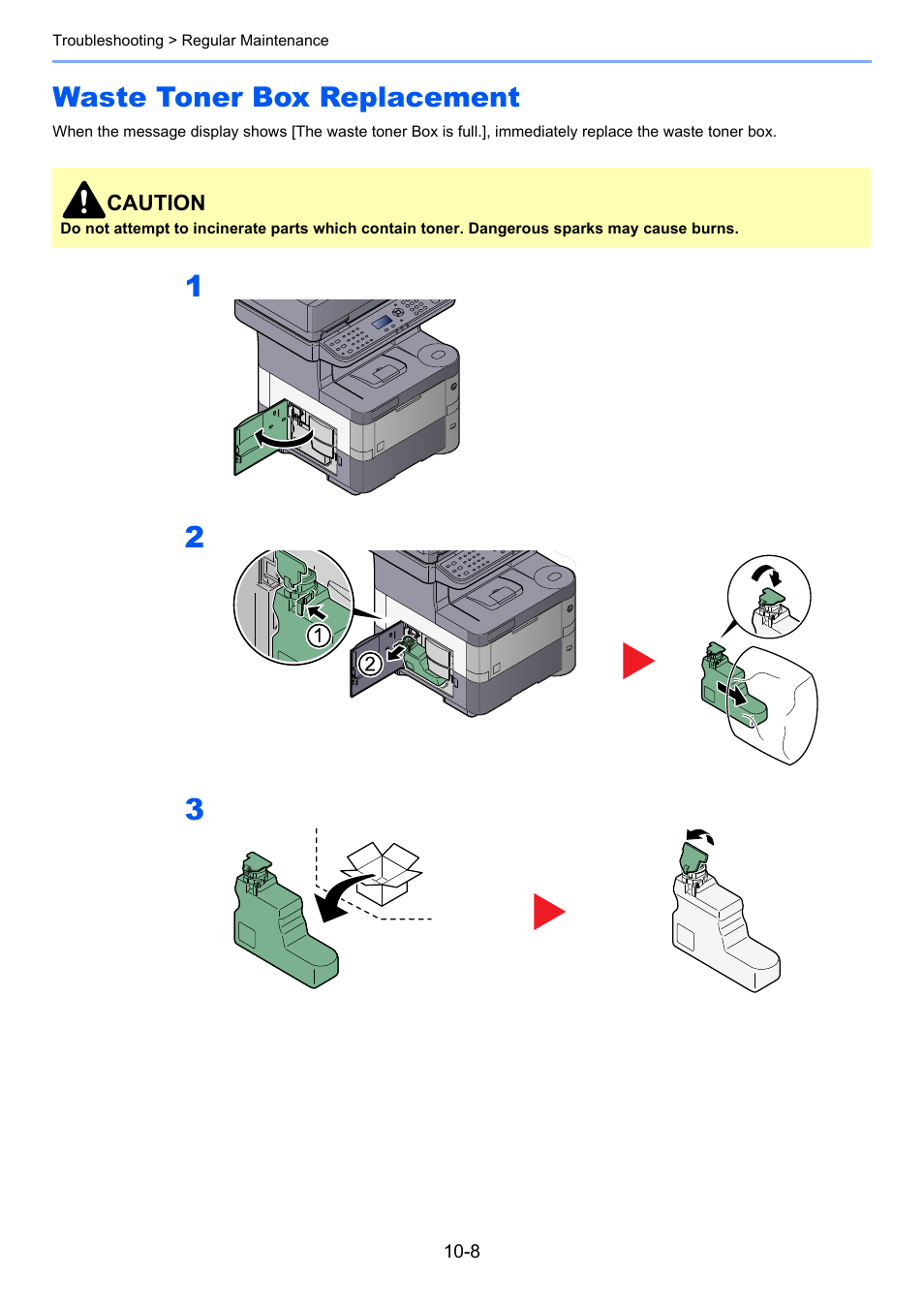 Waste toner box replacement, Waste toner box replacement -8 | TA Triumph-Adler P-4030 MFP User Manual | Page 333 / 397