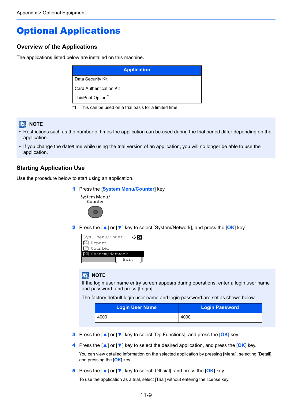 Optional applications, Optional applications -9, Tions | Overview of the applications, Starting application use | TA Triumph-Adler P-4030 MFP User Manual | Page 366 / 397