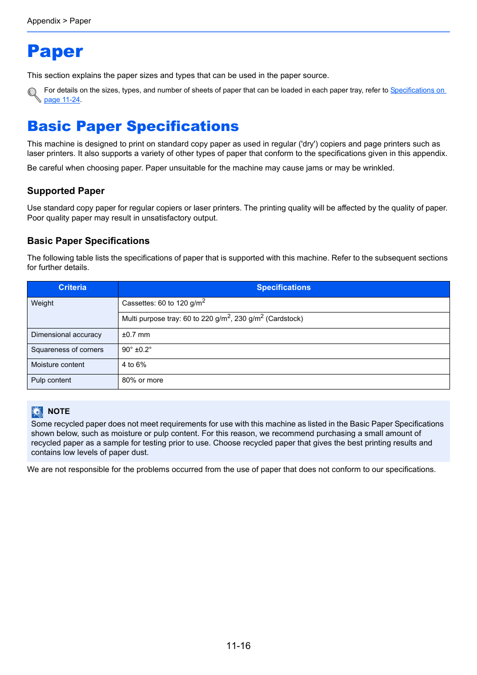 Paper, Basic paper specifications, Paper -16 | Basic paper specifications -16, Supported paper | TA Triumph-Adler P-4030 MFP User Manual | Page 373 / 397