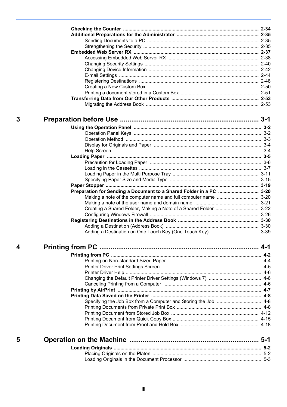 3preparation before use -1, 4printing from pc -1, 5operation on the machine -1 | TA Triumph-Adler P-4030 MFP User Manual | Page 4 / 397