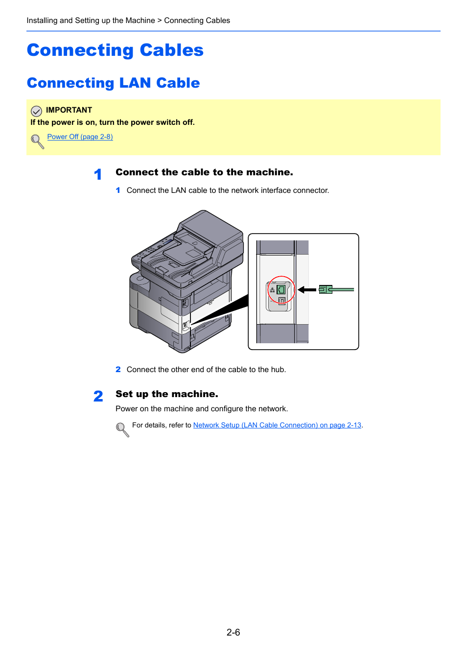 Connecting cables, Connecting lan cable, Connecting cables -6 | Connecting lan cable -6 | TA Triumph-Adler P-4030 MFP User Manual | Page 48 / 397