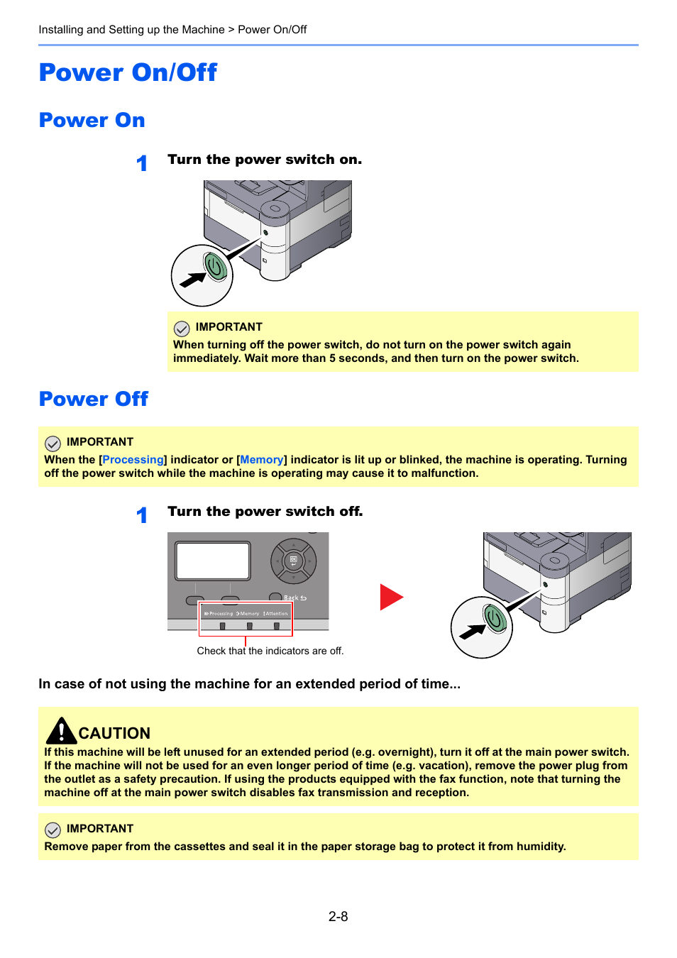 Power on/off, Power on, Power off | Power on/off -8, Power on -8 power off -8 | TA Triumph-Adler P-4030 MFP User Manual | Page 50 / 397